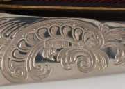 Antique English sterling silver fish servers with engraved decoration and ivory handles, in original plush fitted box, made in Sheffield circa 1902, the box 35cm wide. - 2