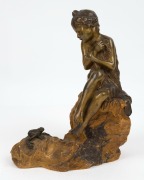 An antique French Art Nouveau sculpture, gilt bronze and Sienna marble, signed&nbsp;MANGINOT, late 19th century, ​​​​​​​24cm high - 3