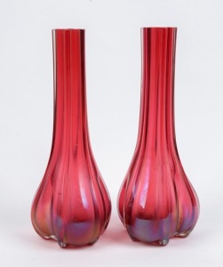 LOETZ pair of antique Bohemian ruby glass vases, 19th century, ​​​​​​​26cm high