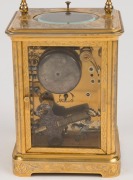 An antique French push button repeat, engraved corniche carriage clock with alarm subsidiary, sweep seconds hand, striking on a bell, 19th century, 17cm high overall - 2