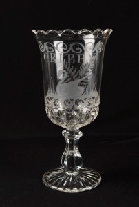An antique pressed glass celery vase with engraved swan decoration, 19th century, 23cm high