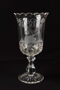 An antique pressed glass celery vase with engraved swan decoration, 19th century, ​​​​​​​23cm high