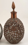 DIMPLE WHISKEY&nbsp;decanters, two examples with Chinese dragon decoration in copper and brass, 19th/20th century. Note: these would most likely have been silver plated originally. 27cm and 28cm high - 2