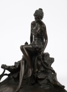 An Art Nouveau style cast bronze statue of a lady and lily pads&nbsp;by a pond, 20th century, ​​​​​​​19.5cm high - 2