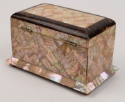 An antique English tea caddy, tortoiseshell and mother of pearl with ivory trim and fittings, 19th century, 12cm high, 20cm wide, 13cm deep - 3