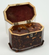 An antique English tortoiseshell tea caddy with silver fittings and ivory trim, interior fitted with two compartments, early 19th century, 13cm high, 17cm wide, 10.5cm deep - 2