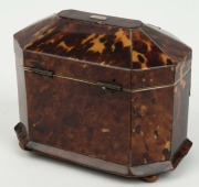 An antique English tortoiseshell tea caddy with silver fittings and ivory trim, interior fitted with two compartments, early 19th century, 13cm high, 17cm wide, 10.5cm deep - 3