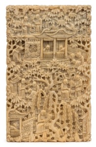 An antique Chinese carved ivory card case, mid 19th century, 9.5cm high