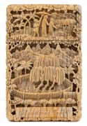 An antique Chinese carved ivory card case depicting Napoleon's tomb, mid 19th century, 10.5cm high