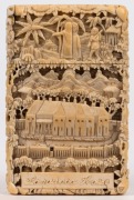 An antique Chinese carved ivory card case depicting Napoleon's tomb, mid 19th century, 10.5cm high - 2