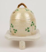 BELLEEK antique Irish porcelain beehive honey pot with lid, 19th century, black factory mark to base, 16cm high - 2