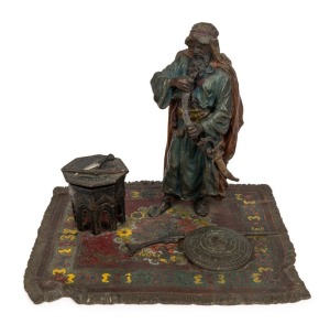 FRANZ BERGMAN (1861-1936) antique Austrian cold-painted bronze figural inkwell of a Bedouin warrior, circa 1900, 17cm high