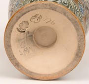 DOULTON LAMBETH antique English pottery vase with sgraffito cow decoration by HANNAH BARLOW, 19th century, impressed factory mark with artist monogram to base, 27.5cm high - 3