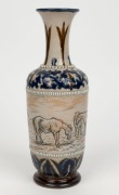 DOULTON LAMBETH antique English pottery vase with sgraffito decoration of horses in landscape, by HANNAH BARLOW, 19th century, impressed factory mark with artist monogram&nbsp;to base, 26.5cm high - 2