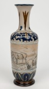 DOULTON LAMBETH antique English pottery vase with sgraffito decoration of horses in landscape, by HANNAH BARLOW, 19th century, impressed factory mark with artist monogram&nbsp;to base, 26.5cm high - 3