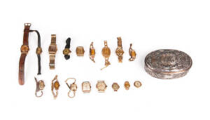 WRISTWATCHES: 8 gold including a 9ct ladies ROLEX 9 others in gold plate. (17)