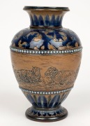 DOULTON LAMBETH antique English pottery vase with sgraffito decoration of sheep in landscape, by HANNAH BARLOW, circa 1879, impressed factory mark with artist monogram&nbsp;to base, 18.5cm high - 3