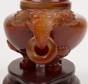 A Chinese carved carnelian hard stone censer, 19th/20th century, ​​​​​​​17cm high, 21cm wide - 4