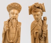 A pair of Chinese&nbsp;carved ivory statues of a Mandarin court official and wife, on carved wooden stands,&nbsp;19th/20th century, ​​​​​​​34.5cm high - 3
