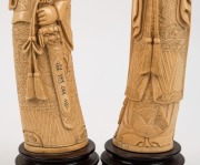 A pair of Chinese&nbsp;carved ivory statues of a Mandarin court official and wife, on carved wooden stands,&nbsp;19th/20th century, ​​​​​​​34.5cm high - 4