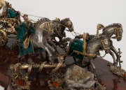 A superb Italian silver and gilt finish horse and carriage procession ornament, sumptuously adorned with semi-precious stones and enamel decoration, all mounted on a rosewood timber base, mid 20th century, 67cm wide, approximately 3+kg silver weight - 2
