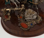 A superb Italian silver and gilt finish horse and carriage procession ornament, sumptuously adorned with semi-precious stones and enamel decoration, all mounted on a rosewood timber base, mid 20th century, 67cm wide, approximately 3+kg silver weight - 3