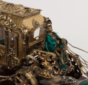 A superb Italian silver and gilt finish horse and carriage procession ornament, sumptuously adorned with semi-precious stones and enamel decoration, all mounted on a rosewood timber base, mid 20th century, 67cm wide, approximately 3+kg silver weight - 5