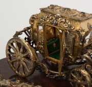 A superb Italian silver and gilt finish horse and carriage procession ornament, sumptuously adorned with semi-precious stones and enamel decoration, all mounted on a rosewood timber base, mid 20th century, 67cm wide, approximately 3+kg silver weight - 7