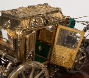 A superb Italian silver and gilt finish horse and carriage procession ornament, sumptuously adorned with semi-precious stones and enamel decoration, all mounted on a rosewood timber base, mid 20th century, 67cm wide, approximately 3+kg silver weight - 8