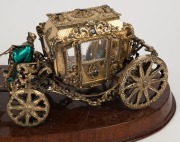 A superb Italian silver and gilt finish horse and carriage procession ornament, sumptuously adorned with semi-precious stones and enamel decoration, all mounted on a rosewood timber base, mid 20th century, 67cm wide, approximately 3+kg silver weight - 9