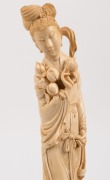 An antique Chinese carved ivory Guanyin statue on carved wooden base, Qing Dynasty, 19th/20th century, ​​​​​​​34cm high - 2