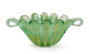 BAROVIER & TOSO green Murano glass bowl with gold inclusions, circa 1950s, 9.5cm high, 25cm wide
