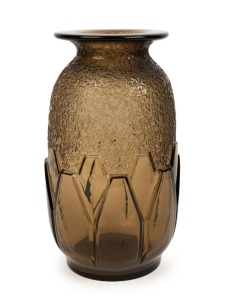 DAUM French Art Deco smoky glass vase, circa 1920s, engraved "Daum, Nancy, France", with Cross of Lorraine, 28.5cm high