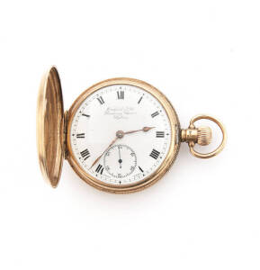 POCKET WATCH: Gentleman's 9ct gold crown wind hunter pocket watch. 48mm.