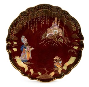 CARLTON WARE "Aladdin" Rouge Royal English porcelain plate, black factory mark and original label to base, 23cm wide