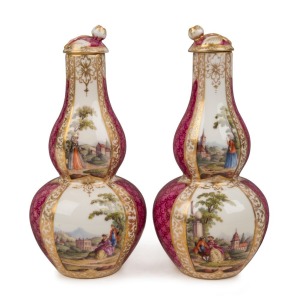 MEISSEN pair of antique German porcelain lidded vinegar bottles, 18th/19th century, cross swords mark to bases, 14cm high