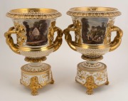 DERBY porcelain pair of antique English porcelain mantle urns, early 19th century, ​​​​​​​28cm high, 20cm wide - 2