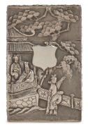 WANG HING & Co. antique&nbsp;Chinese export silver card case adorned with courtly scene and pagoda decoration, stamped "W. H., 90" with additional seal mark, 10cm high, 90 grams