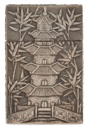 WANG HING & Co. antique&nbsp;Chinese export silver card case adorned with courtly scene and pagoda decoration, stamped "W. H., 90" with additional seal mark, 10cm high, 90 grams - 2