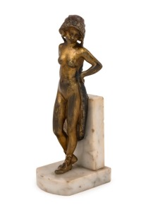 An Austrian cold-painted bronze statue of a lady, mounted on a white marble base, circa 1900, ​​​​​​​16.5cm high