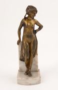 An Austrian cold-painted bronze statue of a lady, mounted on a white marble base, circa 1900, ​​​​​​​16.5cm high - 2