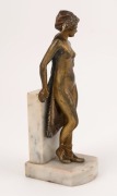 An Austrian cold-painted bronze statue of a lady, mounted on a white marble base, circa 1900, ​​​​​​​16.5cm high - 3