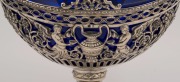 An antique German pierced silver basket with original blue glass liner, 19th century, stamped "800" with crown and crescent mark, ​​​​​​​20cm high, 550 grams silver weight - 2