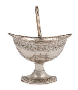 An antique Irish sterling silver bon bon basket with swing handle, made in Dublin, early 19th century, ​​​​​​​21.5cm high, 246 grams