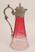 An antique cut ruby crystal claret jug with silver plated mounts, 19th century, 28cm high - 2