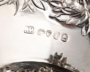 A Georgian three piece sterling silver tea service with engraved and repousse floral decoration, made in London, circa 1821, ​​​​​​​the teapot 15cm high, 27cm wide, 1200 grams total - 3