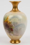 ROYAL WORCESTER English porcelain vase with hand-painted pheasants in landscape, signed "W. H. Austin", puce factory mark to base, 13cm high - 2