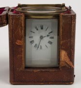 An antique French oval case carriage clock in original leather travel case, 19th century, ​​​​​​​15cm high overall - 3