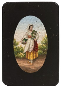 MICRO MOSAIC Grand Tour antique Italian panel with peasant girl harvest portrait, 19th century, ​​​​​​​13 x 9cm