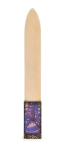 An antique paper knife with ivory blade and butterfly wing decoration mounted in silver, 19th/20th century, 25cm long